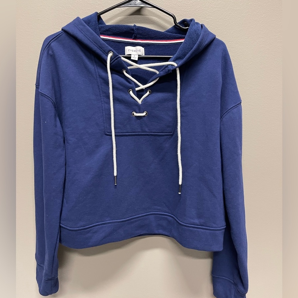 Evereve Navy and White Naurical Lace-Up Top